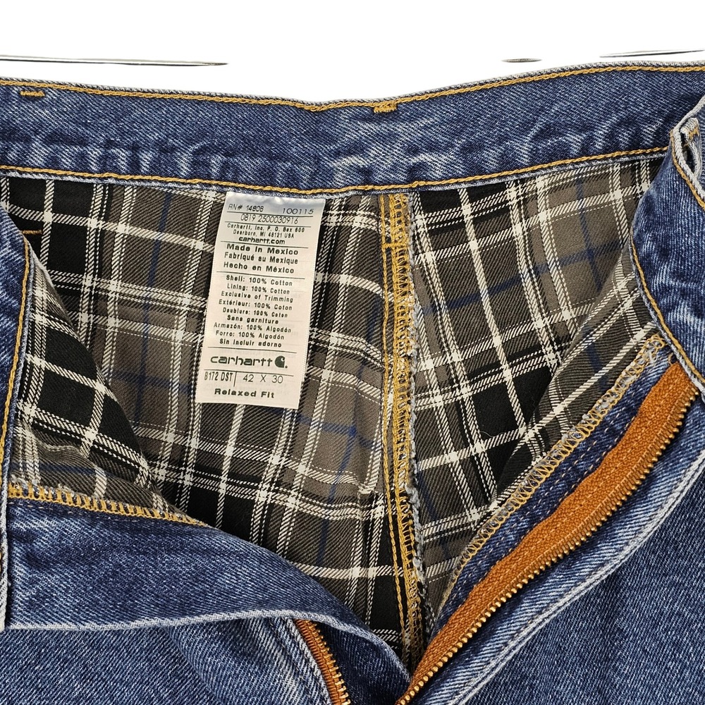Carhartt Relaxed Fit Flannel Lined Jeans Mens 42x30 Blue Denim Workwear‎ Pants - Picture 8 of 13